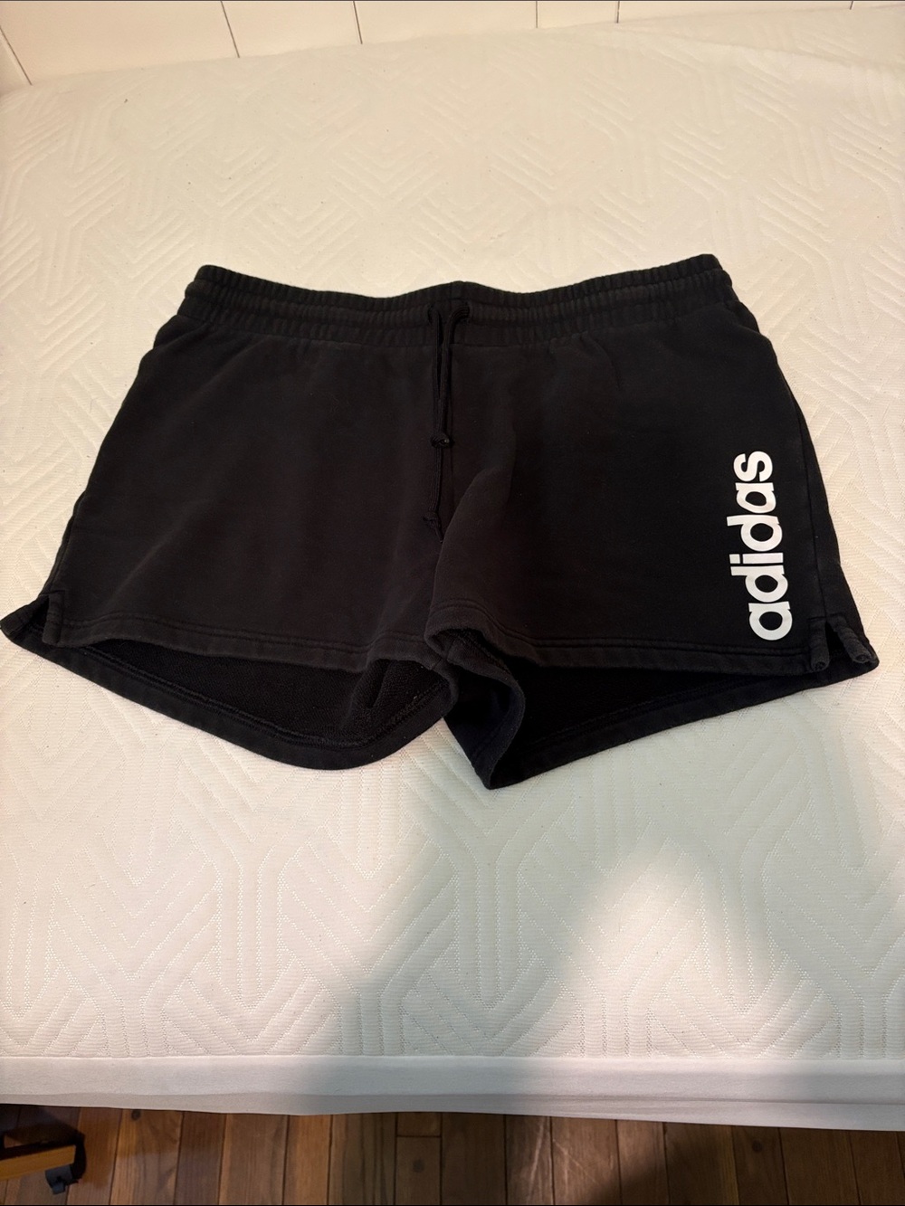 adidas Black Women's Athletic Shorts with White Side Wordmark